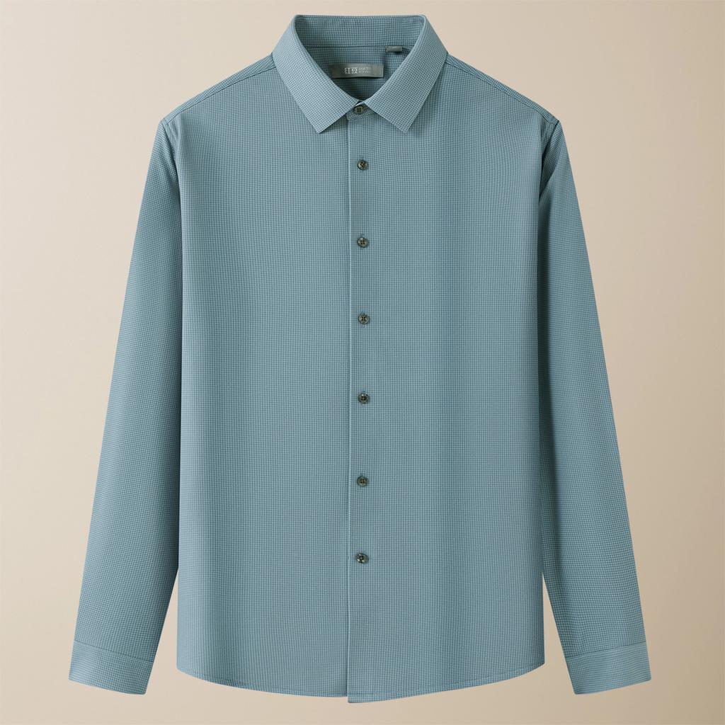 3A Antibacterial and Anti Static Far Infrared Warm Shirt Men's Long Sleeve Knitted Thousand Bird Grid Shirt with Thick Velvet