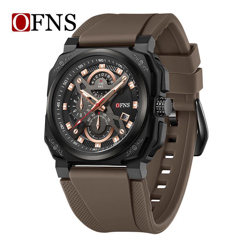 OFNS Men's Classic Square Chronograph Watch: Multifunctional Sports Fashion with Single Calendar, Six-Needle Quartz Movement.