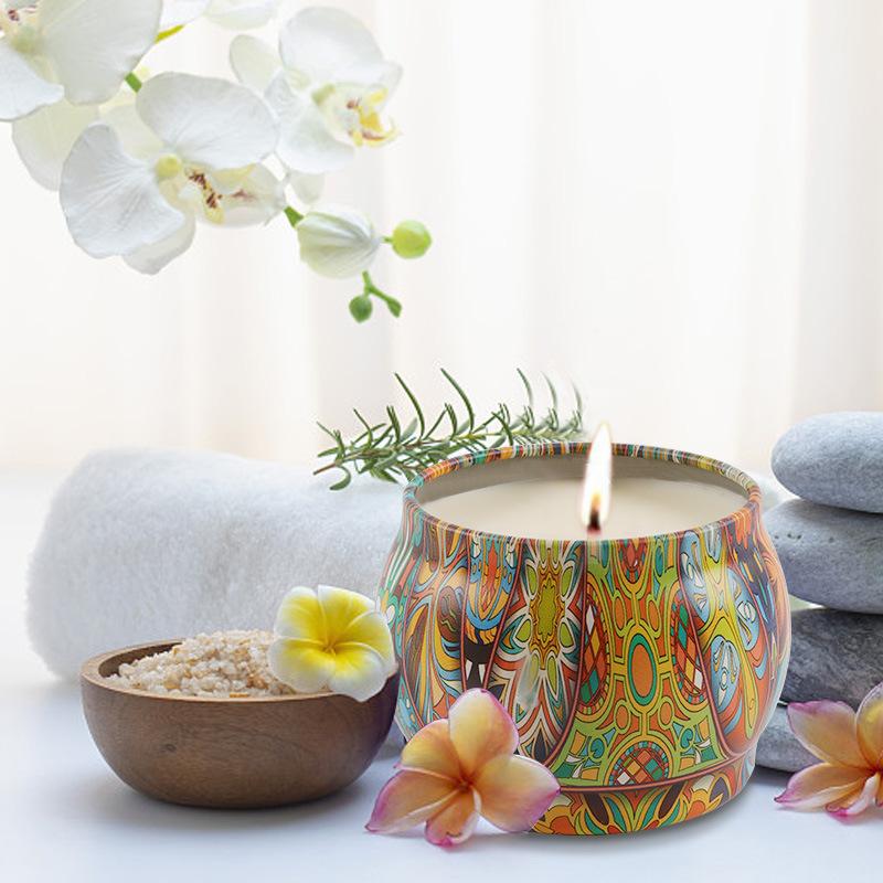 Plant Essential Oil Aromatherapy Candle Soy Wax Fragrance Candle Round Tinplate Candle Gift Box Set