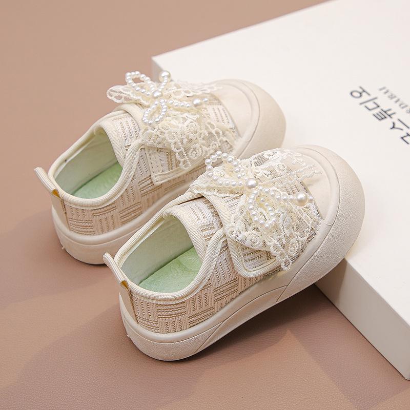 Girls' White Breathable Canvas Shoes - Spring/Summer 2026 New Arrivals, Kids' Non-slip Soft Sole Baby Shoes.