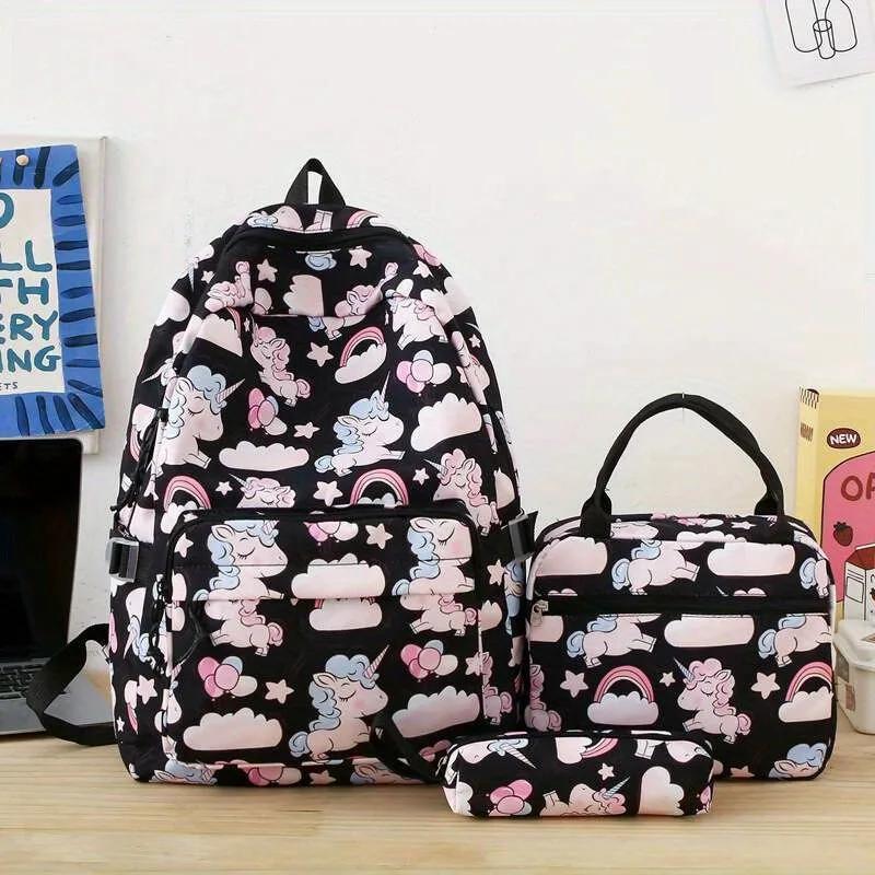 Kids Backpack Sets For Girls Boys Unicorn Backpack 3 In 1 Lightweight Bookbags Large Travel Rucksack With Lunch Bag Pencil Case