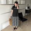 Spring and summer new solid color versatile short-sleeved t-shirt large size women's clothing ins niche chain printed top 212119