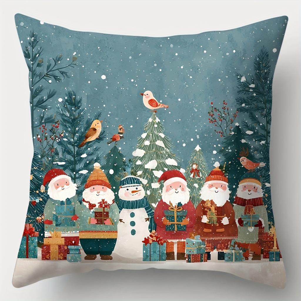 4Pcs Set, Christmas Pillowcase, Santa Claus, Christmas Tree, Snowman Pillowcase, 17.7" X 17.7", Printed On One Side, Christmas