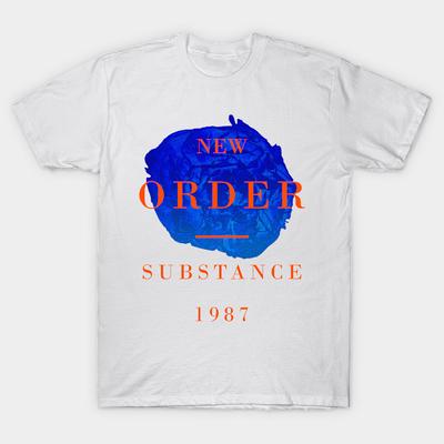 Asian Size Men Print T-shirt New Order Substance 1987 No-Cut Heat Transfer Print Cotton Tshirt