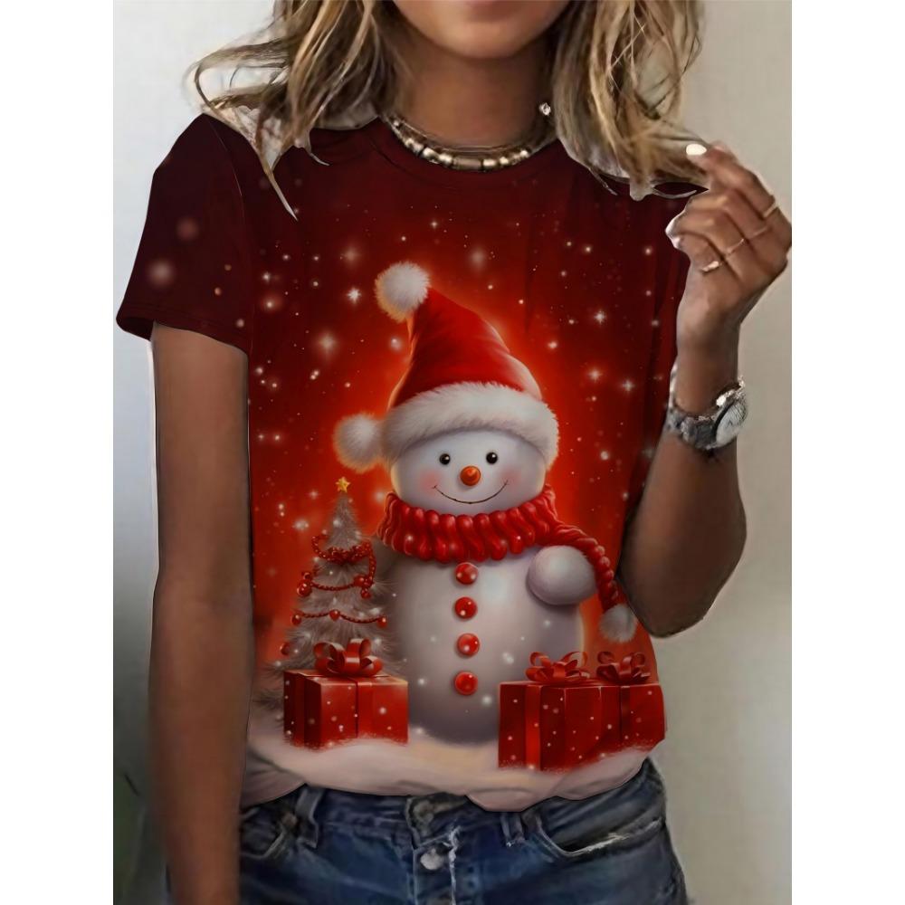 Женская праздничная футболка с рисунком снеговика на Рождество XS