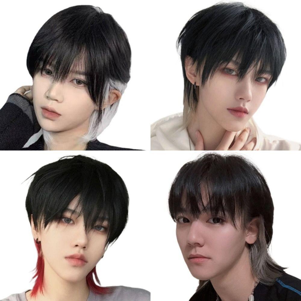 Highlights Long Cosplay Wig Synthetic Anime Men Wigs Wolf Tail Mullet Head Wigs with Bangs Boy