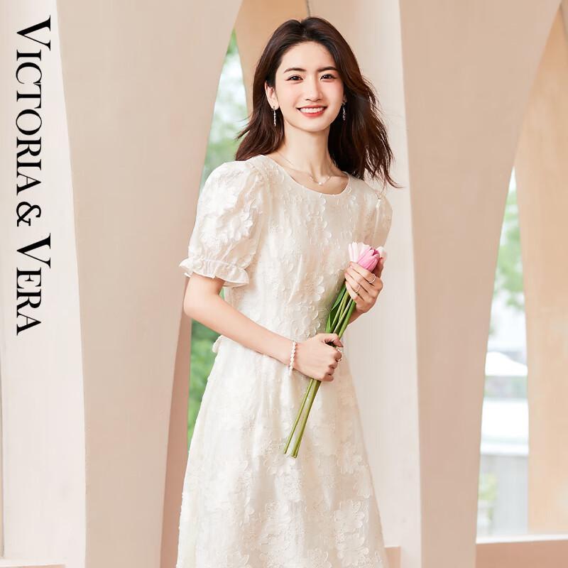 

VICTORIA&VERA Embossed Floral Bubble Sleeve Midi Dress L