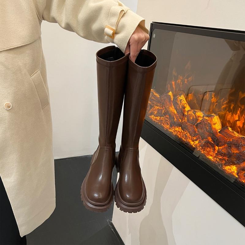 Flat Mouth High Boots Thick Sole 32-34 Size Velvet But Knee Fat Mm Widened Martin Boots