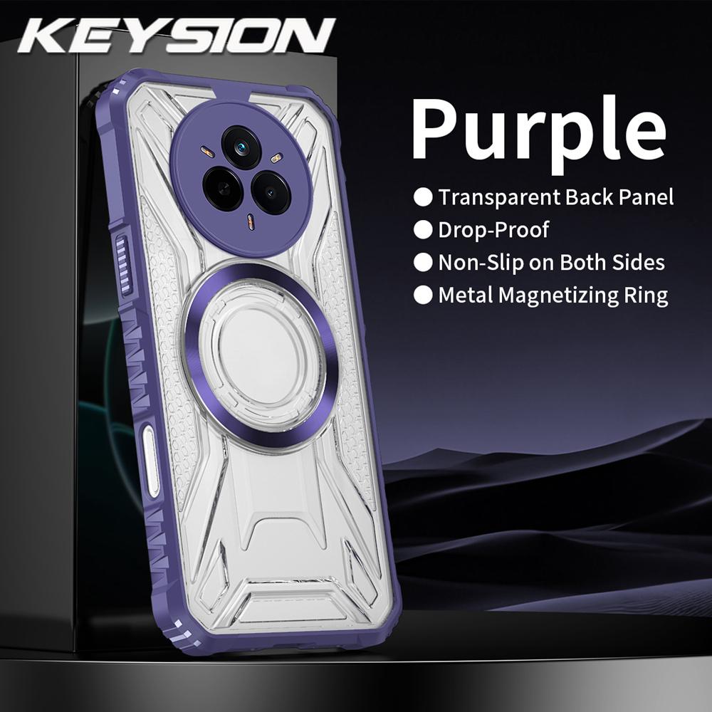 

KEYSION Прозрачный магнитный чехол для Realme 14 Pro 5G Силикон+ПК Сверхпрочный противоударный чехол для телефона для OPPO Realme 14 Pro+ 5G for Realme 14 Pro+ 5G фиолетовый