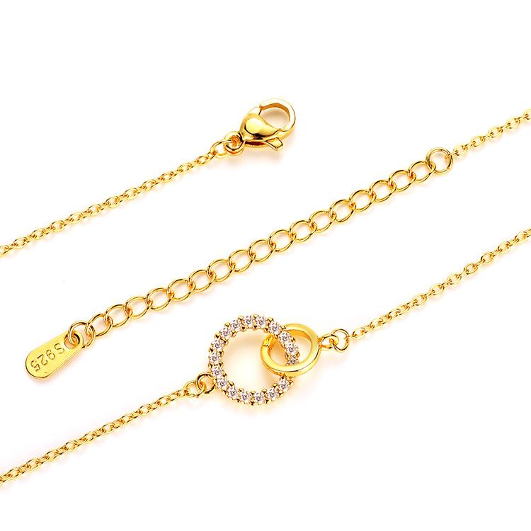 Ins Light Luxury High-end Sense Interlocking Necklace Women's Fashion Temperament Double Circle Diamond-encrusted Super Fairy Pendant Collarbone Chain