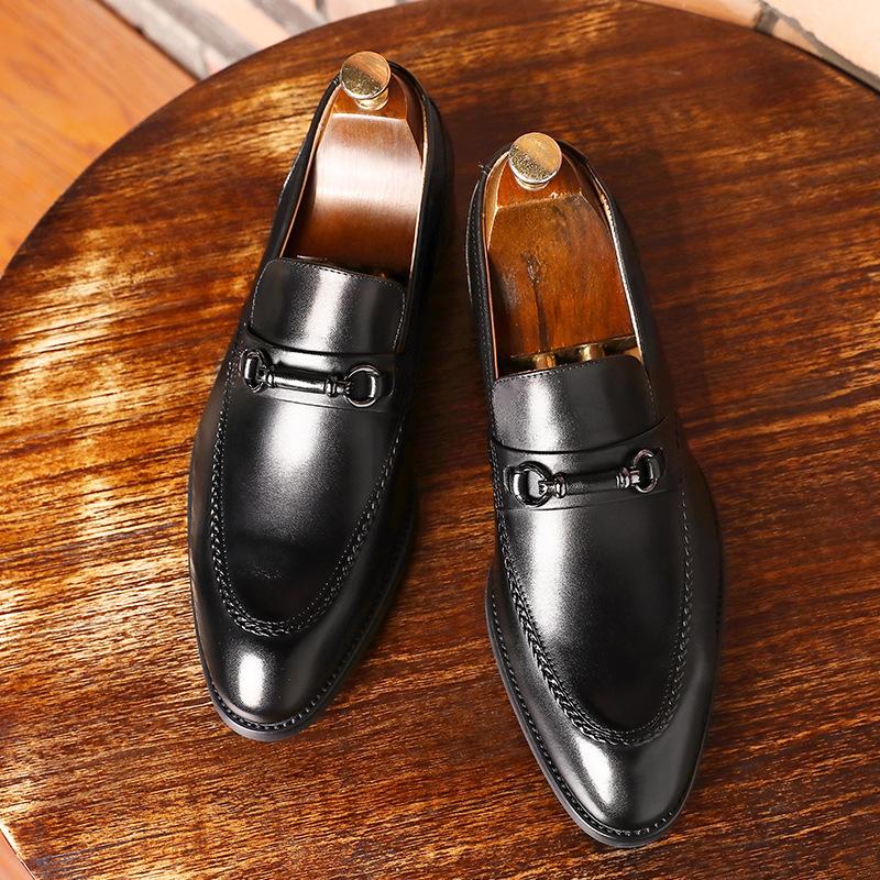Men'S Shoes One-Pedal Leather Shoes Men'S Metal Buckle Men'S Dress Shoes Brushed Polished Handmade Shoes First Layer Cowhide Shoes