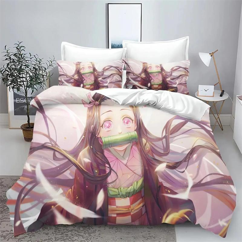 Demon Slayer Kimetsu No Yaiba Kamado Nezuko Anime 100% Polyester Bedding Set Duvet Cover Set Printed Cartoon Home Decor