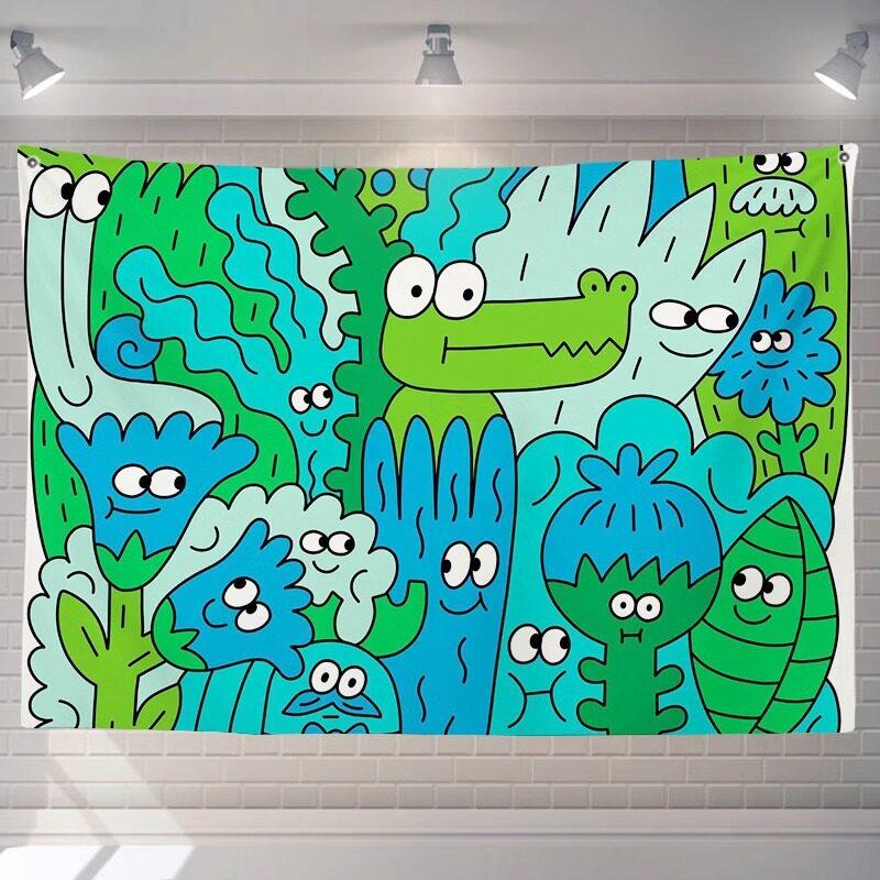 Nordischer Stil Niedliches Kleines Monster Cartoon Wandteppich Wandbehang für Kinderzimmer Studentenwohnheim Schlafzimmer Wohnzimmer Nachttischdekoration
