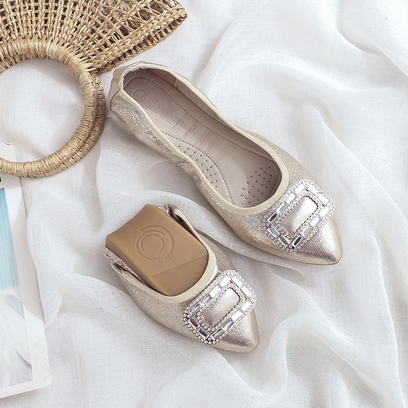 Rhinestone Soft-soled Women's Shoes, Which Can Be Rolled and Easily Carried, Ballet Flat Shoes