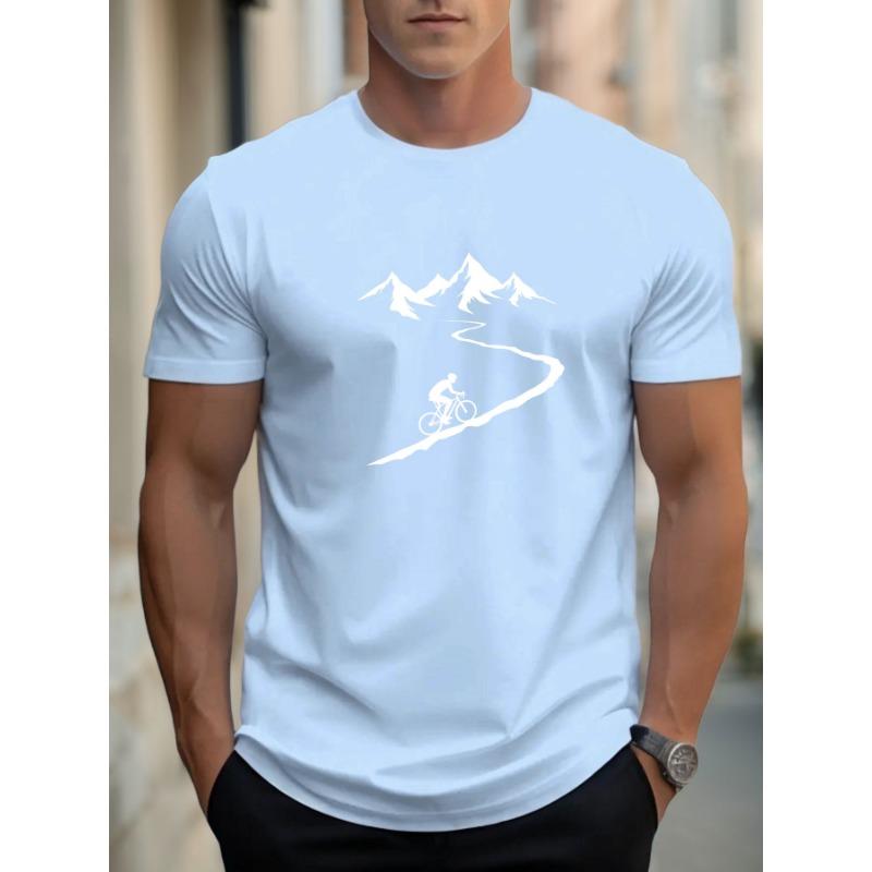 Summer  men's casual loose and fashionable cycling pattern printed sports short sleeved round neck T-shirt top