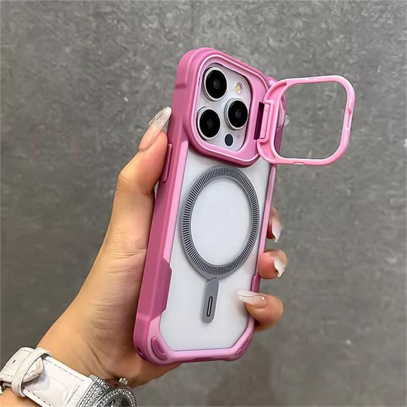 Shockproof Armor Stand Lens Protection Case For iPhone 16 15 14 13 12 11 Pro Max Plus For Magsafe Magnetic Wireless Charge Cover