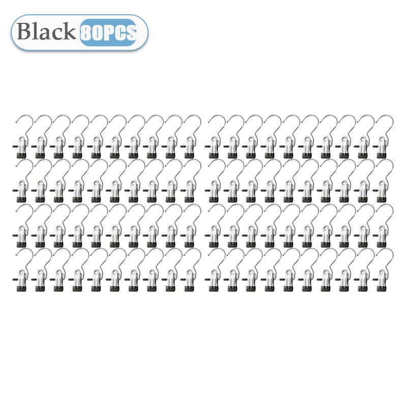 10~80PCS Closet Clothes Organizer No Trace Clothespins Clothes Pegs with Hooks Stainless Steel Socks Drying Clothes Hangers Clip