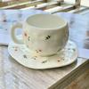 Wind Hand-squeezed Ceramic Coffee Cup and Saucer Set, Hand-painted Flowers, Cute Mugs, High Value