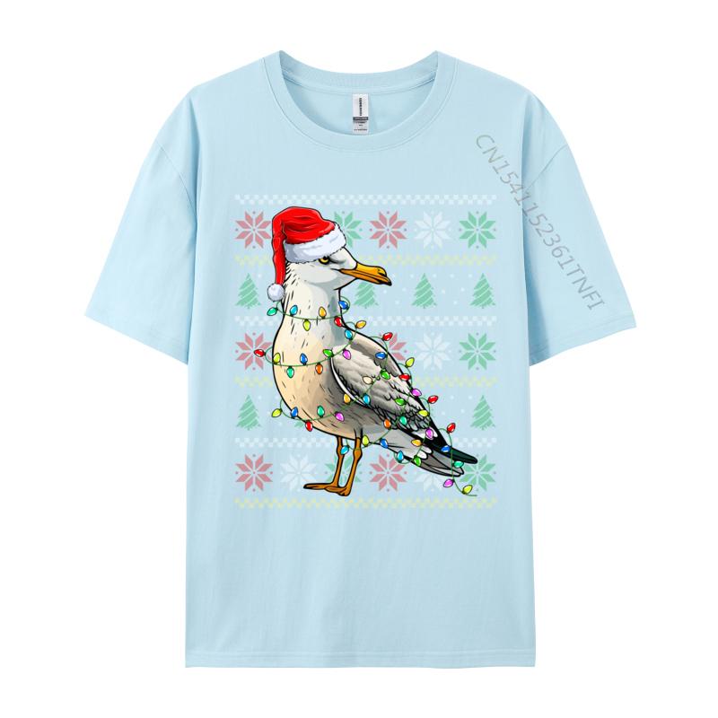 Seagull Wearing Santa Hat Xmas Lights Seagull Christmas T Shirt Funny Homme T-Shirt Pure Cotton Sweatshirt Oversized