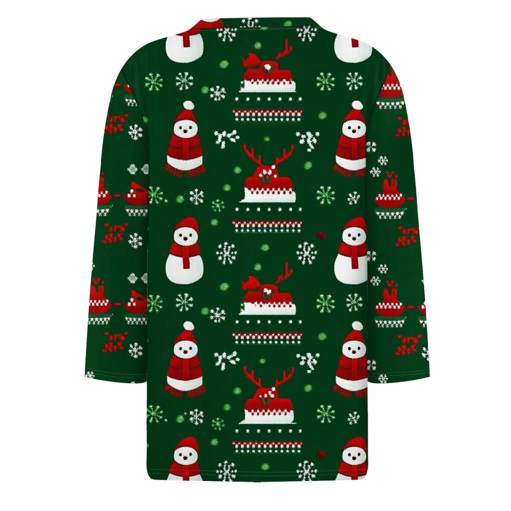 Women's Tops Seven Sleeve Shirt Round Neck Loose Christmas Snowman Christmas Tree Printed T-Shirt