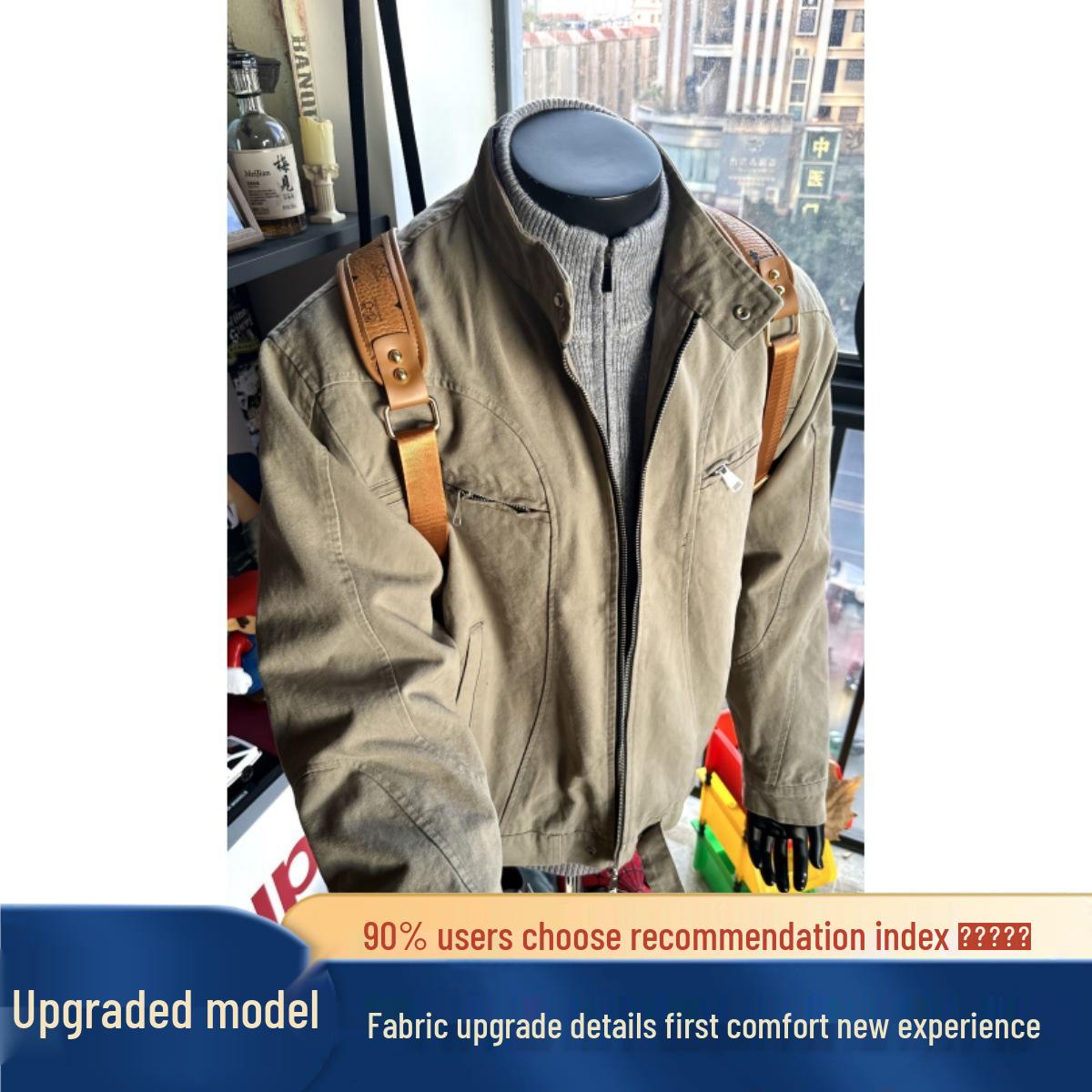 Men s Autumn Stand Collar Washed Denim Motorcycle Jacket M (90-105kg)