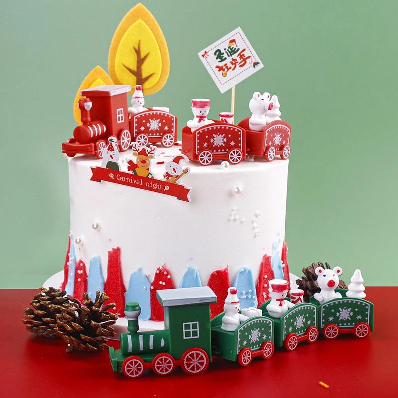 Christmas Wooden/Plastic Train Mini Painted Train Decoration Train Desktop Ornament For Xmas Party Winter Festival Gift