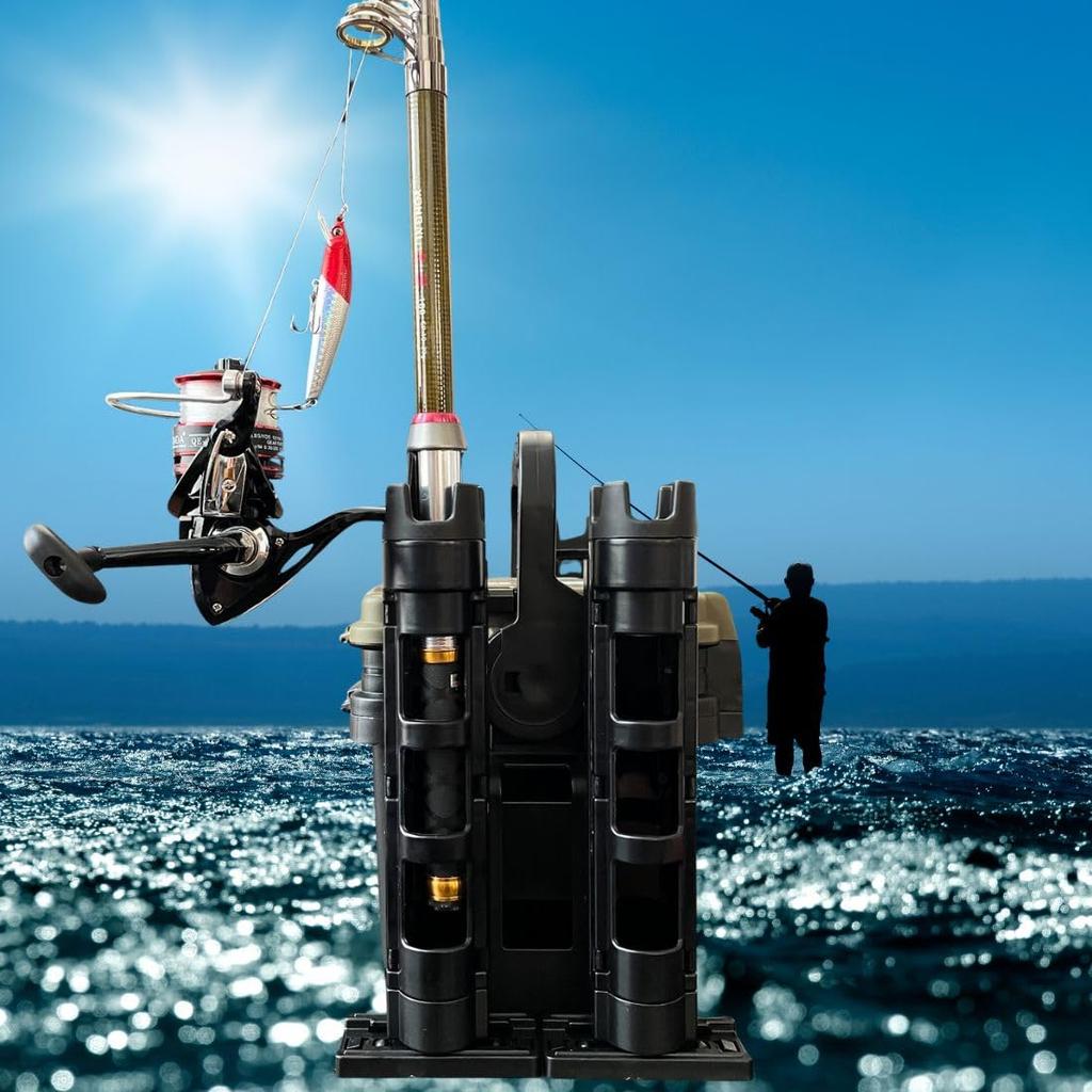 Two Rod Holders, Two Tackle Box Stands, Meiho and Daiwa Compatible Cooler Bag (Matte Black) [Parallel Import]