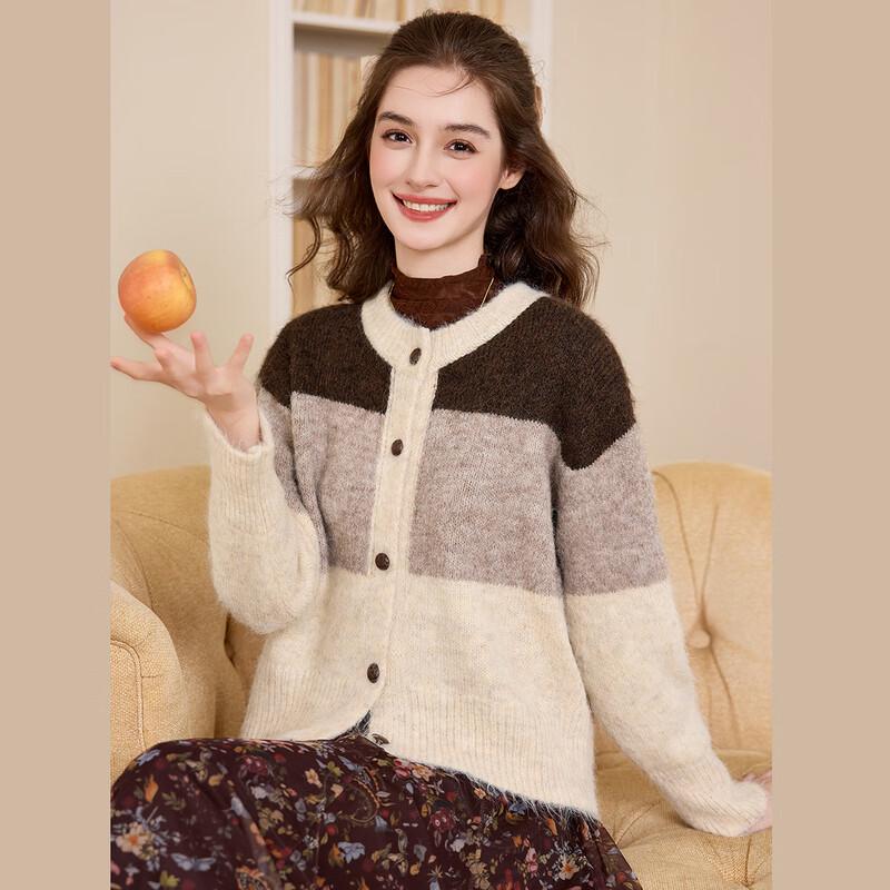 

Bailuyu Women s Color-block Knit Cardigan L