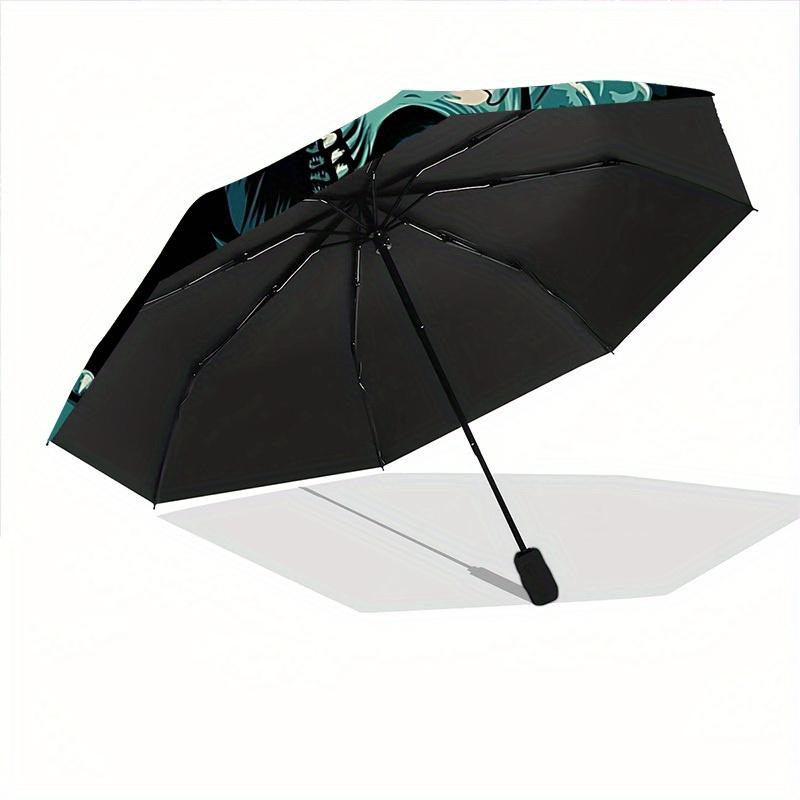 1pc Skull Flowers Automatic Open/close Folding Compact Umbrella, 8-Rib Sturdy Canopy, Lightweight Portable, Everyday Use, Gift, Outdoor Umbrella, Trav