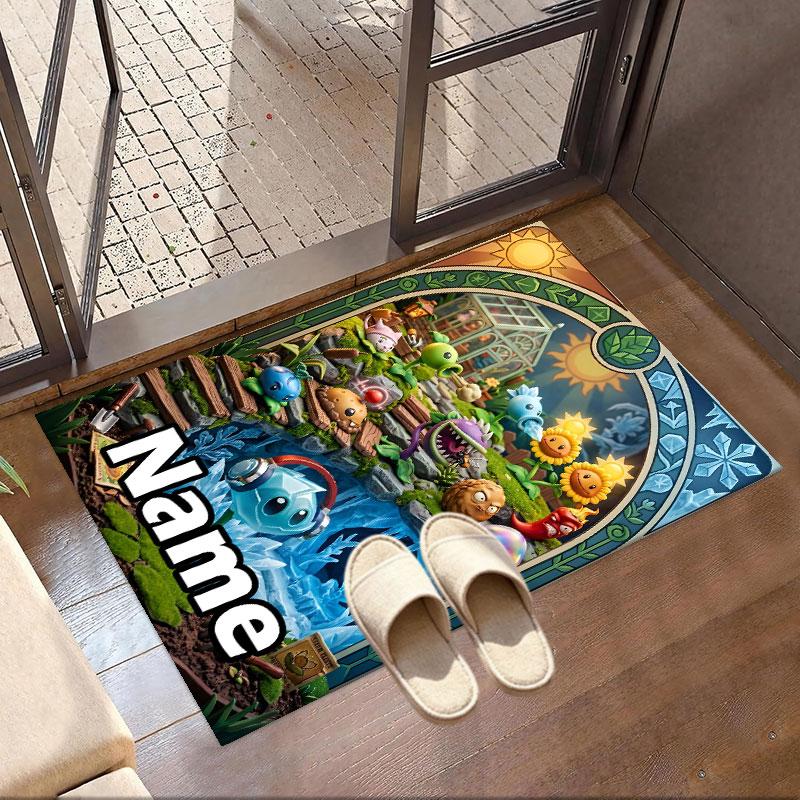 Custom Name Personalized Plants vs. Zombies Print Carpet, Versatile Home Decor Rug, for Playroom, Apartment, Balcony, Entryway, Hallway Gift
