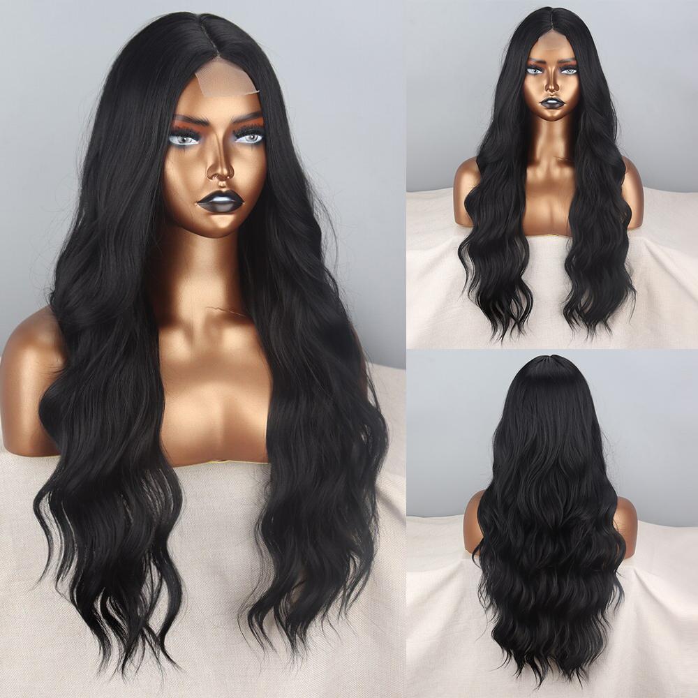 

MISS WIG Женская мода Длинный волнистый парик фронта шнурка без челки Синтетическое волокно Парик с натуральной волной воды Повседневная одежда 1B