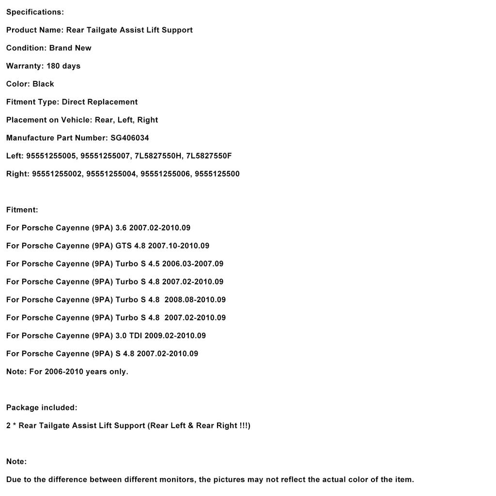 Rear Tailgate Assist Lift 95551255006 Fit Porsche Cayenne 955 9PA 2007-2010