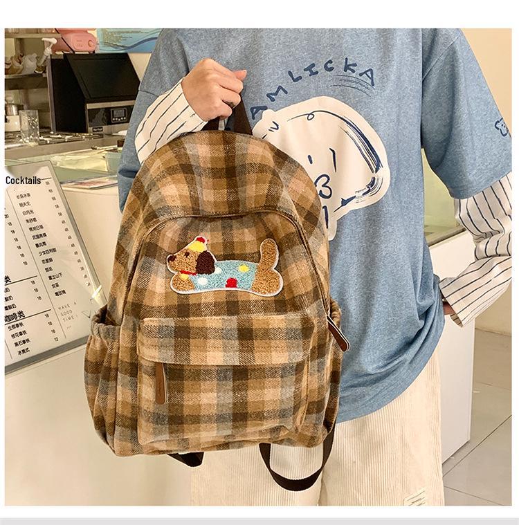 Adorable Dachshund Tweed Plaid Backpack for Girls - Junior High To College Students (2025 Autumn/Winter Collection)