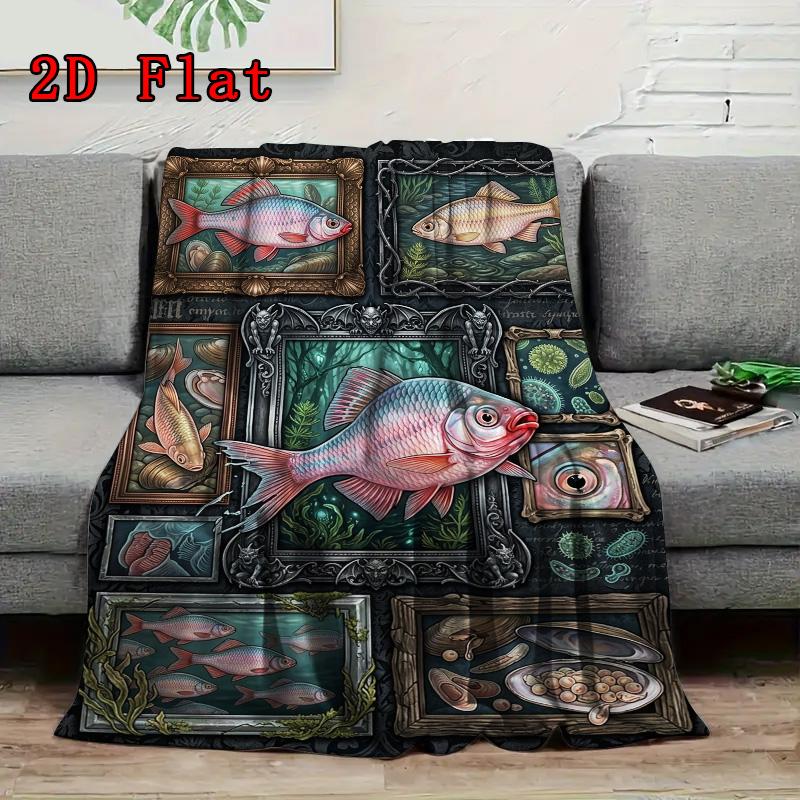 Fish Fantasia 2D Flat Pattern Flannel Blanket, High quality All Seasons, Home Decor, Warmth and Comfort, Perfect for Christmas Gifts.