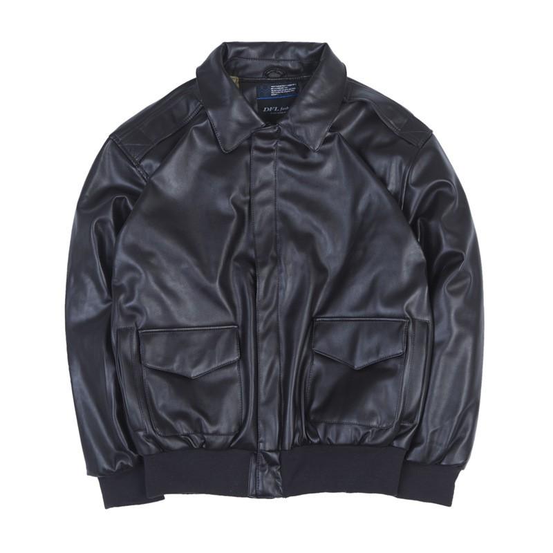 DAFEILI A2 Mens Vintage Pilot Jacket PU Leather Loose Fit Winter Thick Biker Coat