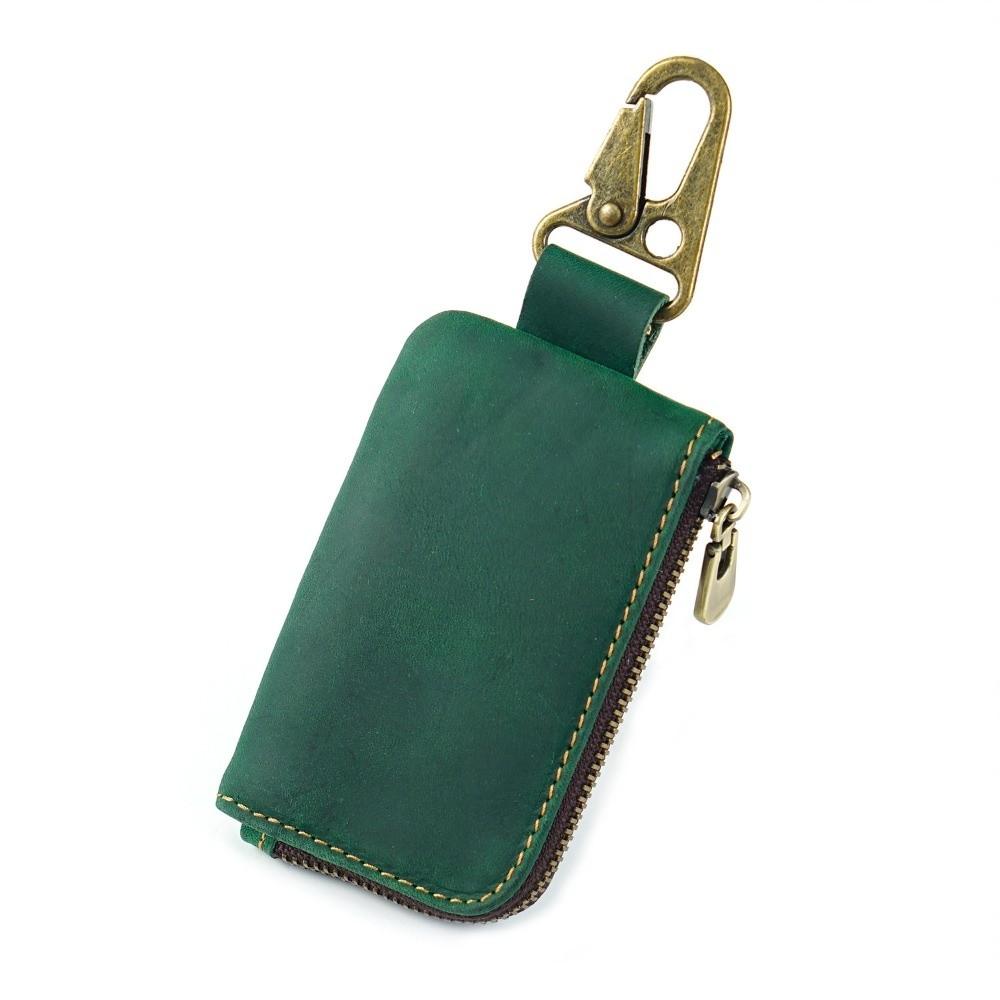 L-Shaped Zipper Key Fob Holder Antique Brass Carabiner Zipper Key Case  Vintage Amekaji Style зелёный