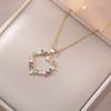 Cute Female Rainbow Zircon Stone Skeleton Heart Pendant Necklace Gold Color Wedding Jewelry For Women