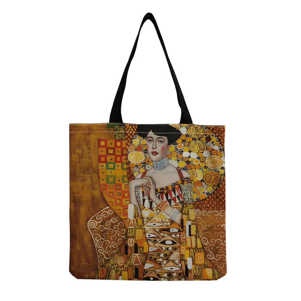 Women Vintage Linen Tote Bag - Large Capacity Print Shoulder Handbag for Casual & Grocery Shopping KTB