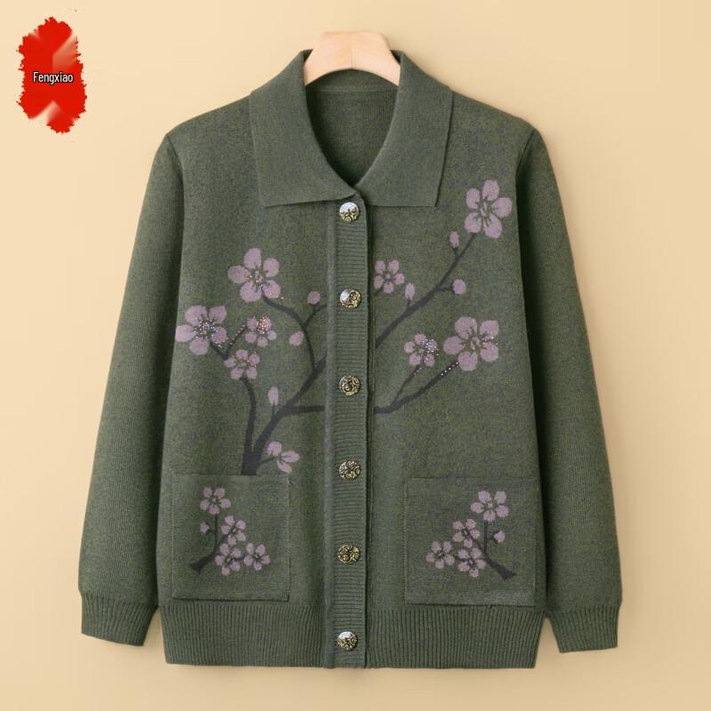 Mid-Aged & Elderly Women's Floral Knit Cardigan
