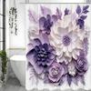 Purple Floral Light Relief Art Shower Curtain, Bathroom Decorative Shower Curtain, Waterproof Shower Curtain with Hooks