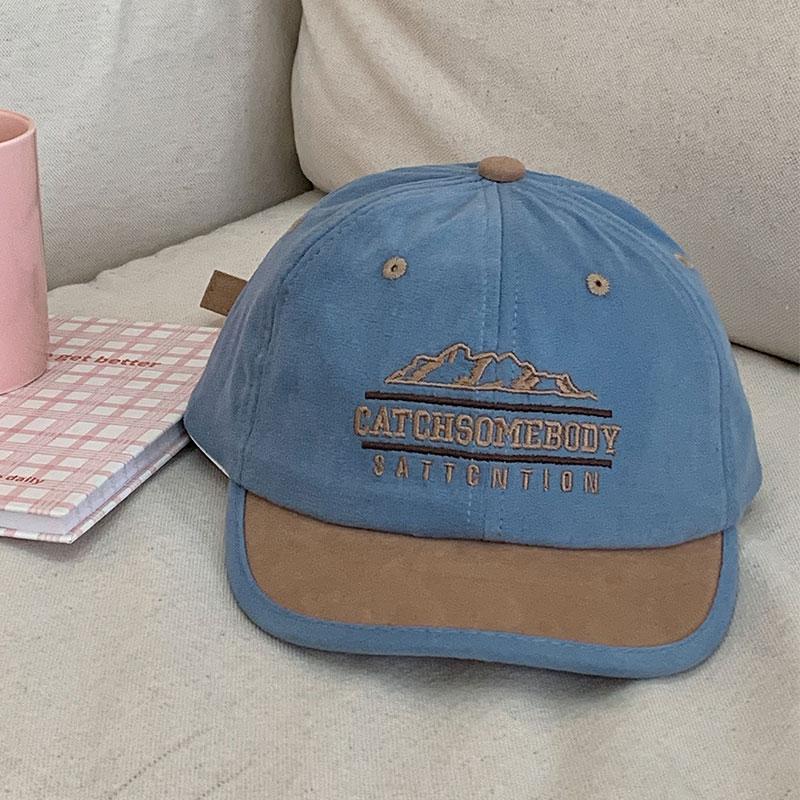 Niche color matching embroidery short brim cap female face small sunshade baseball cap parent-child
