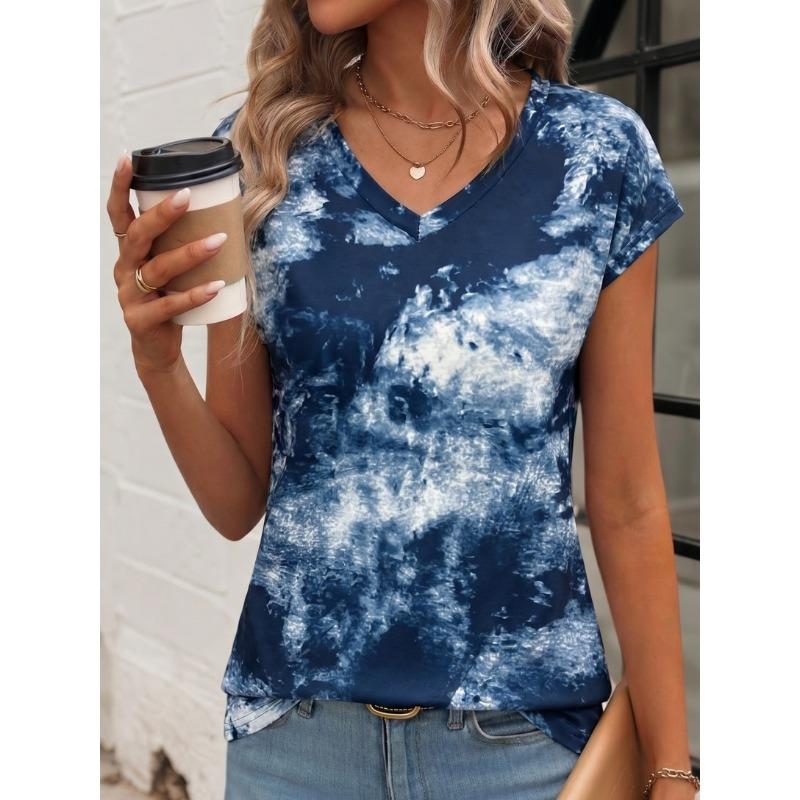 

Moyun Summer Style Women s V-neck tie-dye printed loose casual T-shirt XL