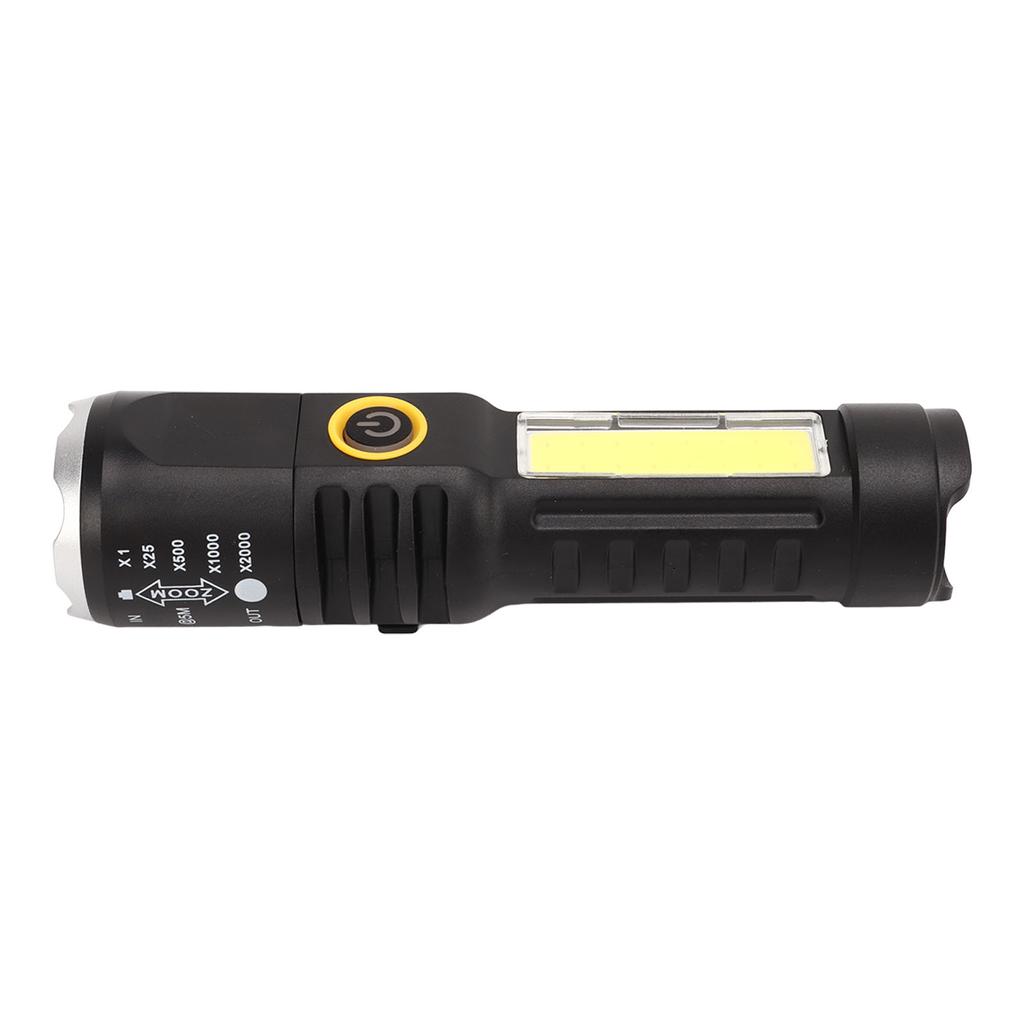 Telescopic Flashlight Strong Light TYPE C Charging Black with Silver Ring Telescopic Torch for