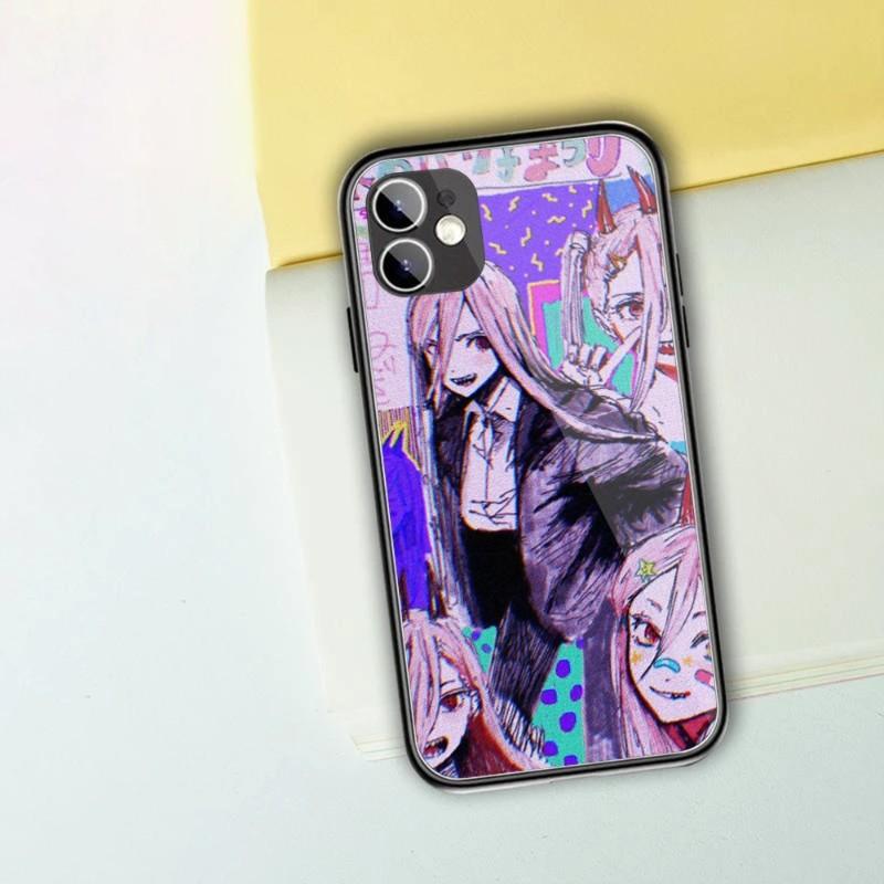 Cartoon Anime Chainsaw Man Phone Case For IPhone 13 12 11 XS X 8 7 6 Plus Mini Pro Max SE 2022 Black PC TPU Glass Phone Cover