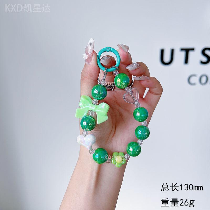 Trendy INS Solid Color Heart Bowknot Beaded Lanyard Universal Phone Case DIY Camera CCD Keychain Bracelet