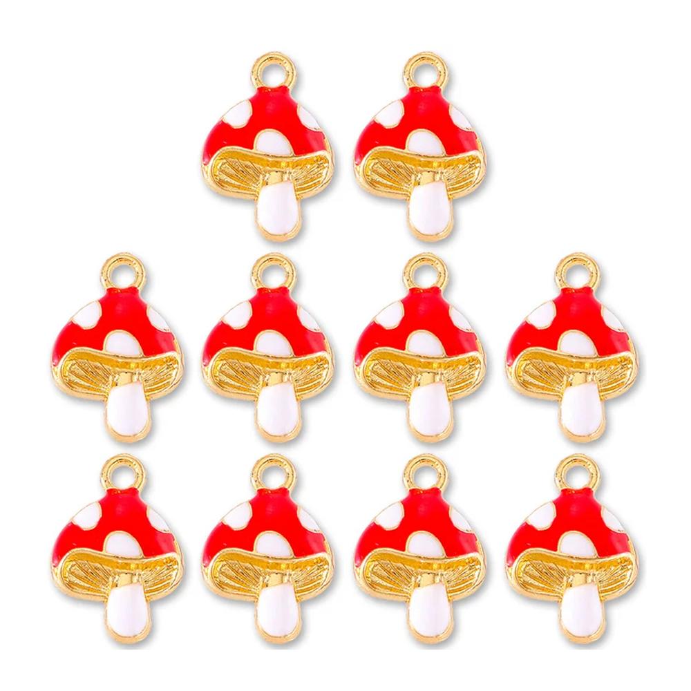 10Pcs Colorful Cute Enamel Red Mushroom Alloy Pendant for Women's Earrings Bracelet Jewelry Made of Charm DIY Necklace Ornaments