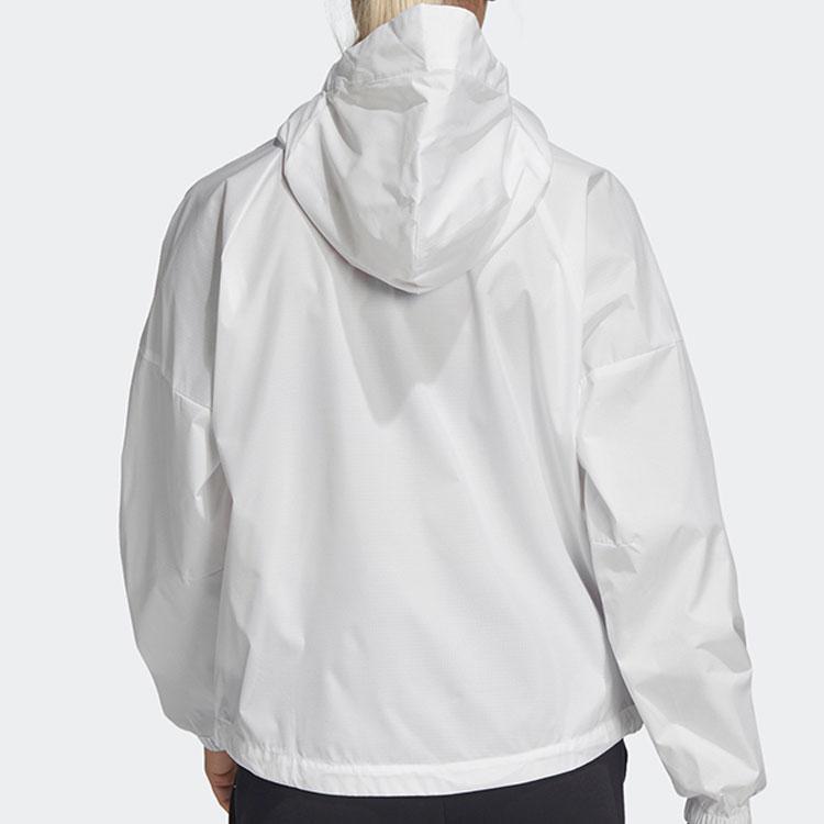 Adidas Womens Wind Jacket Three Stripes Logo Print Casual Sports Woven Coat Women Jackets White DZ0037