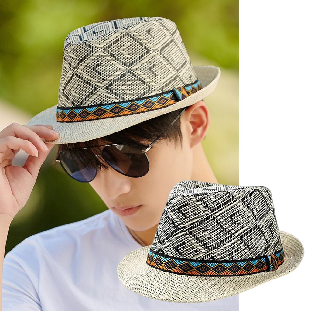 Men Summer Straw Hat British Jazz Sunshade Panama Cap Outdoor Travel Beach Mesh Breathable Sunscreen Caps