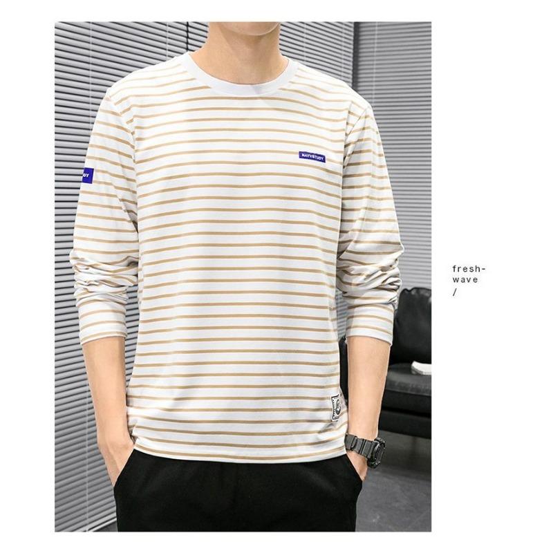 Herren Gestreiftes Langarm-T-Shirt Lässig Rundhals Bedrucktes Oberteil Bequeme Alltagskleidung