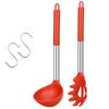 Silicone Pasta Fork and Ladle Spoon Set Large Nonstick Kitchen Utensils with Stainless Steel Handle For Cooking Draining JT594